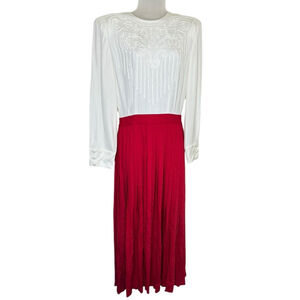 Vintage Nancy Johnson 80s Colorblock Dress Ivory and Red Party Cocktail‎ Holiday